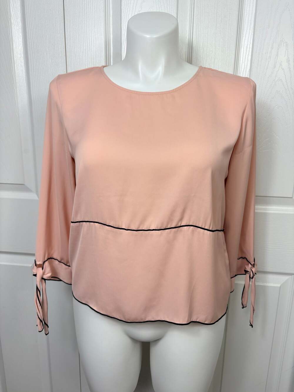 Zara Women's Pink Blouse 3/4 Tie Sleeve Size XL